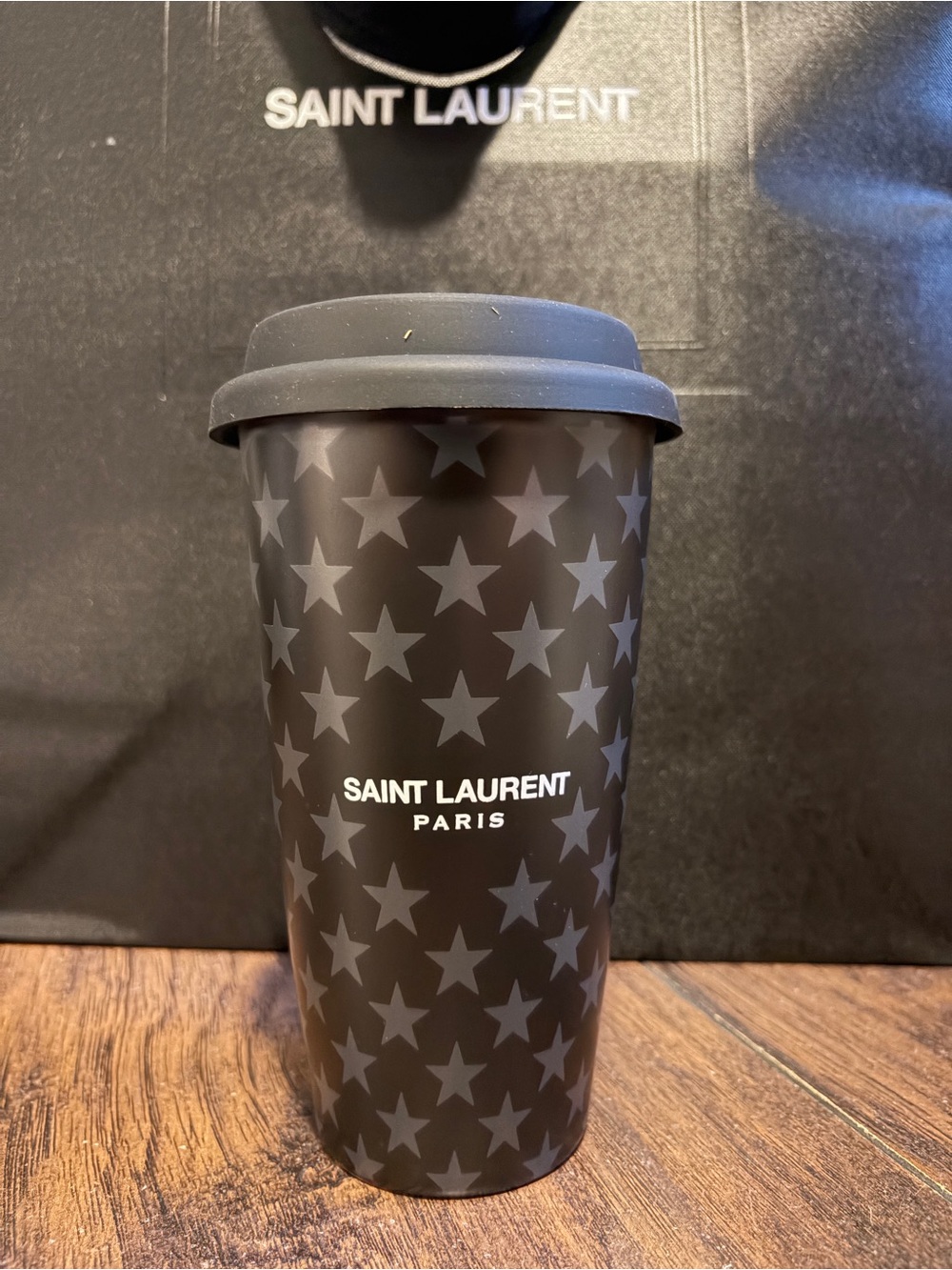 Saint Laurent Black Matte Star-Print Travel Cup